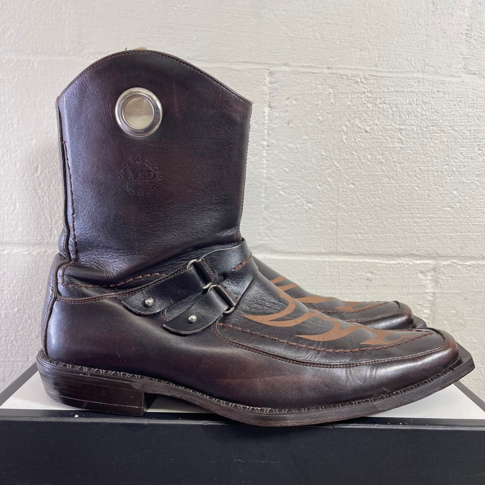 Marco Delli 5538 Flame Harness Western Ankle Boots Zip Side Men's Size 9 US